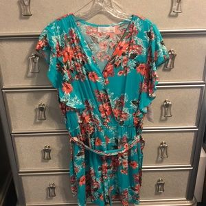 Teal and Peach Floral Romper